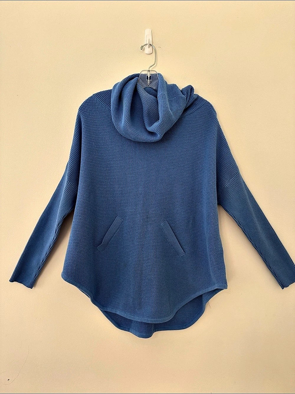 Planet by Lauren G Pima Cotton Waffle Cowl Sweater Blue